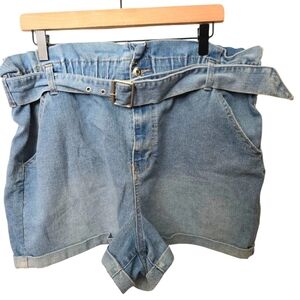 No Boundaries Paper Bag Waist Denim Blue Women's Shorts Size Xxl 19
